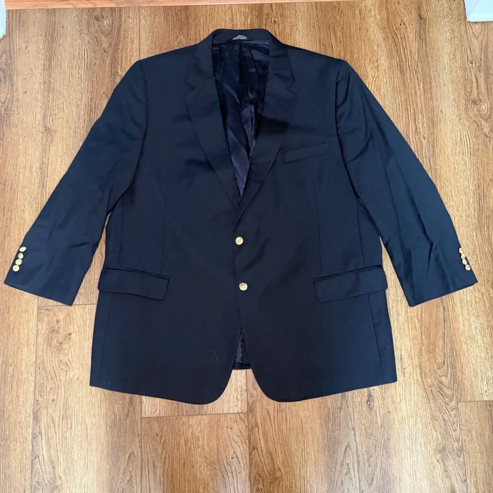 Jos A Bank Regal Mens 50R Navy Blue Wool Blazer Gold Crest Buttons Sport Coat